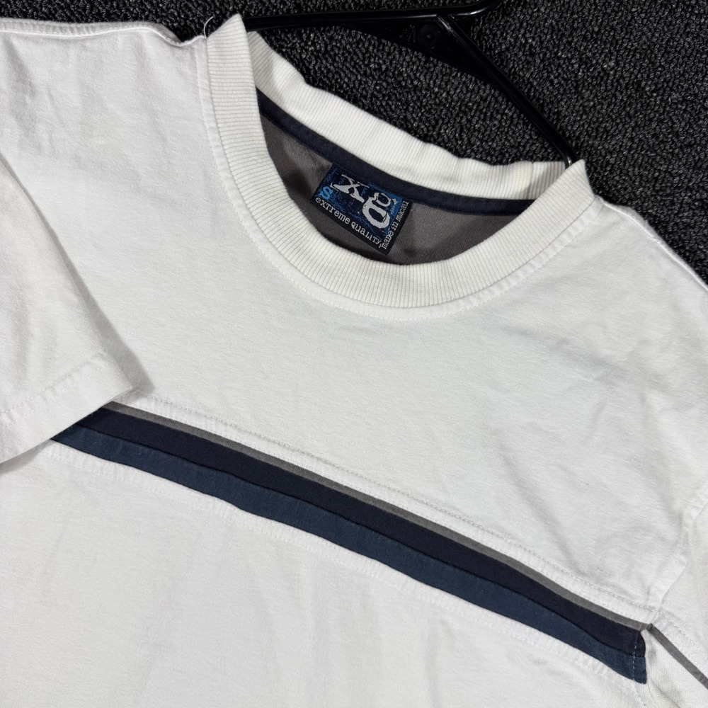 Vintage Y2K Extreme Gear Men's S White Short Sleeve Striped Surfer Shirt Skater